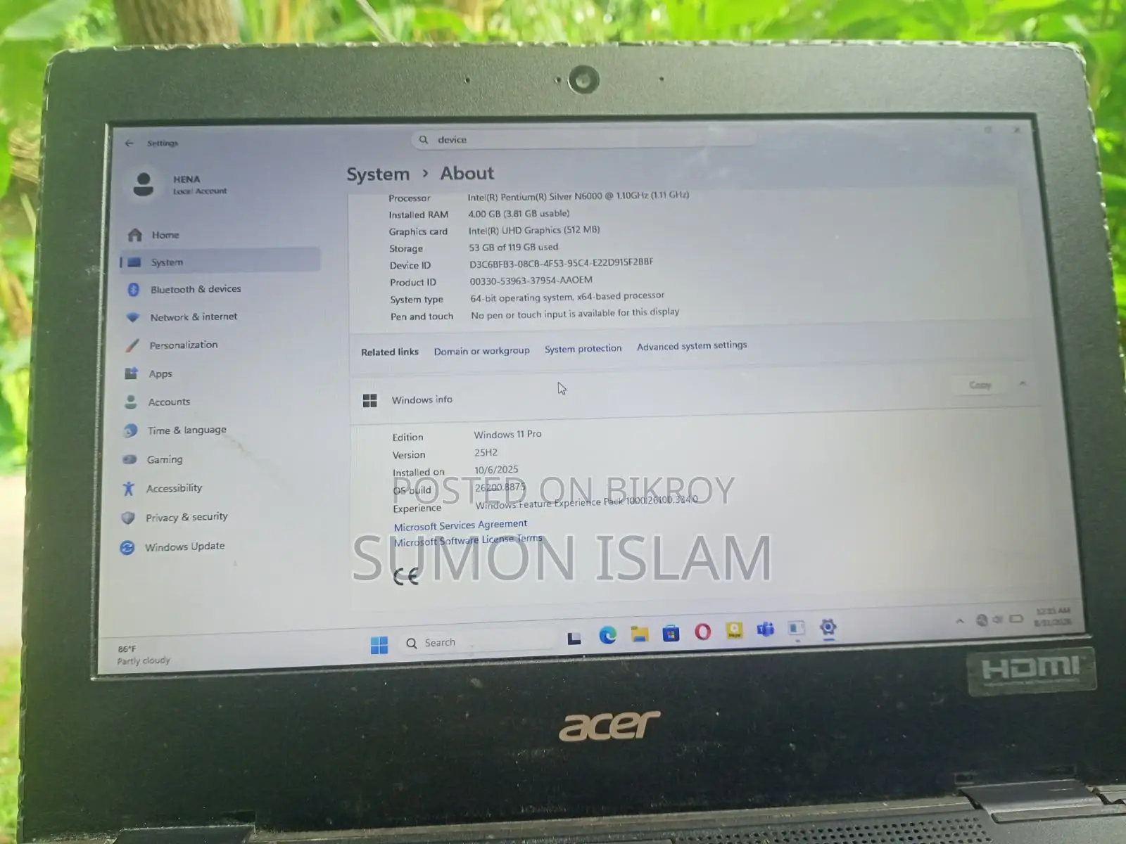 Laptop Acer AcerNote 4GB Intel Core I5 SSD 128GB