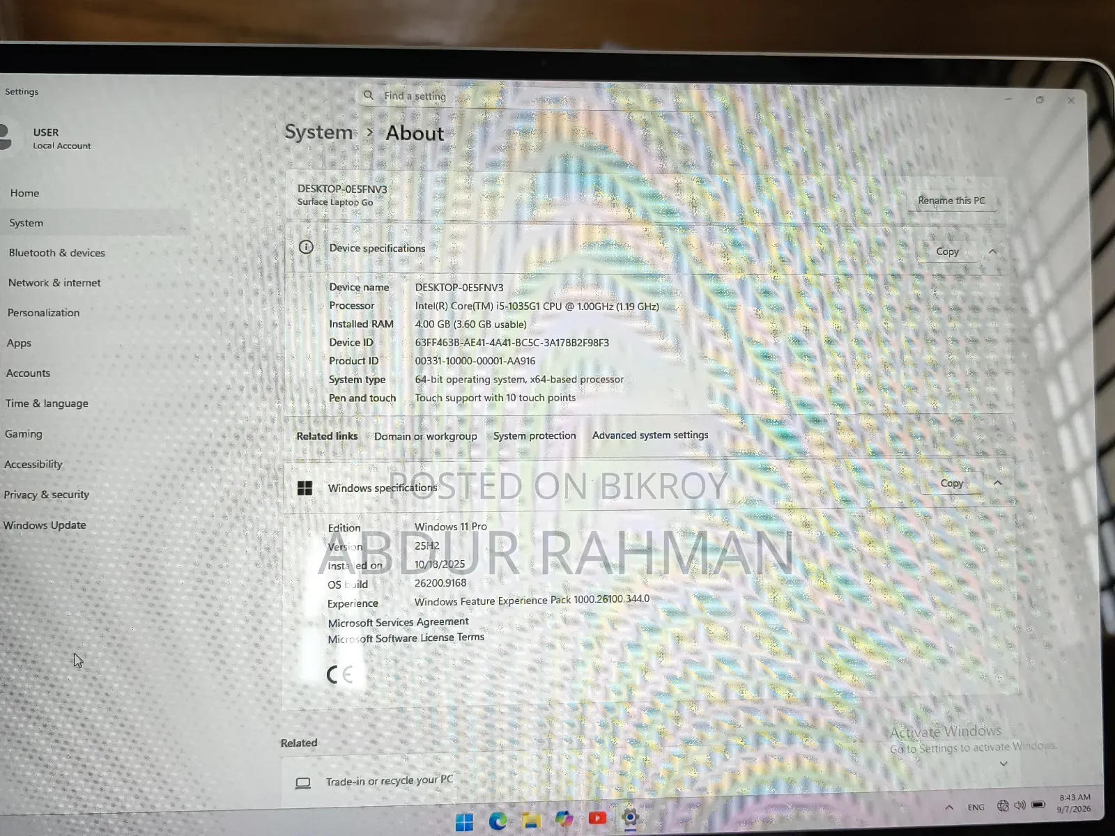 Laptop Microsoft Surface Go 4GB Intel Core i5 SSD 60GB