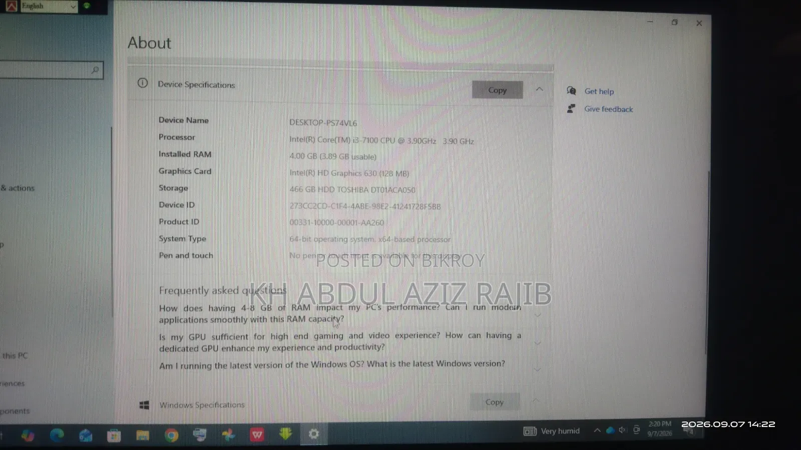 Gigabyte GA-H110MSTX-HD3-ZK 4GB Intel Core I3 HDD 500GB