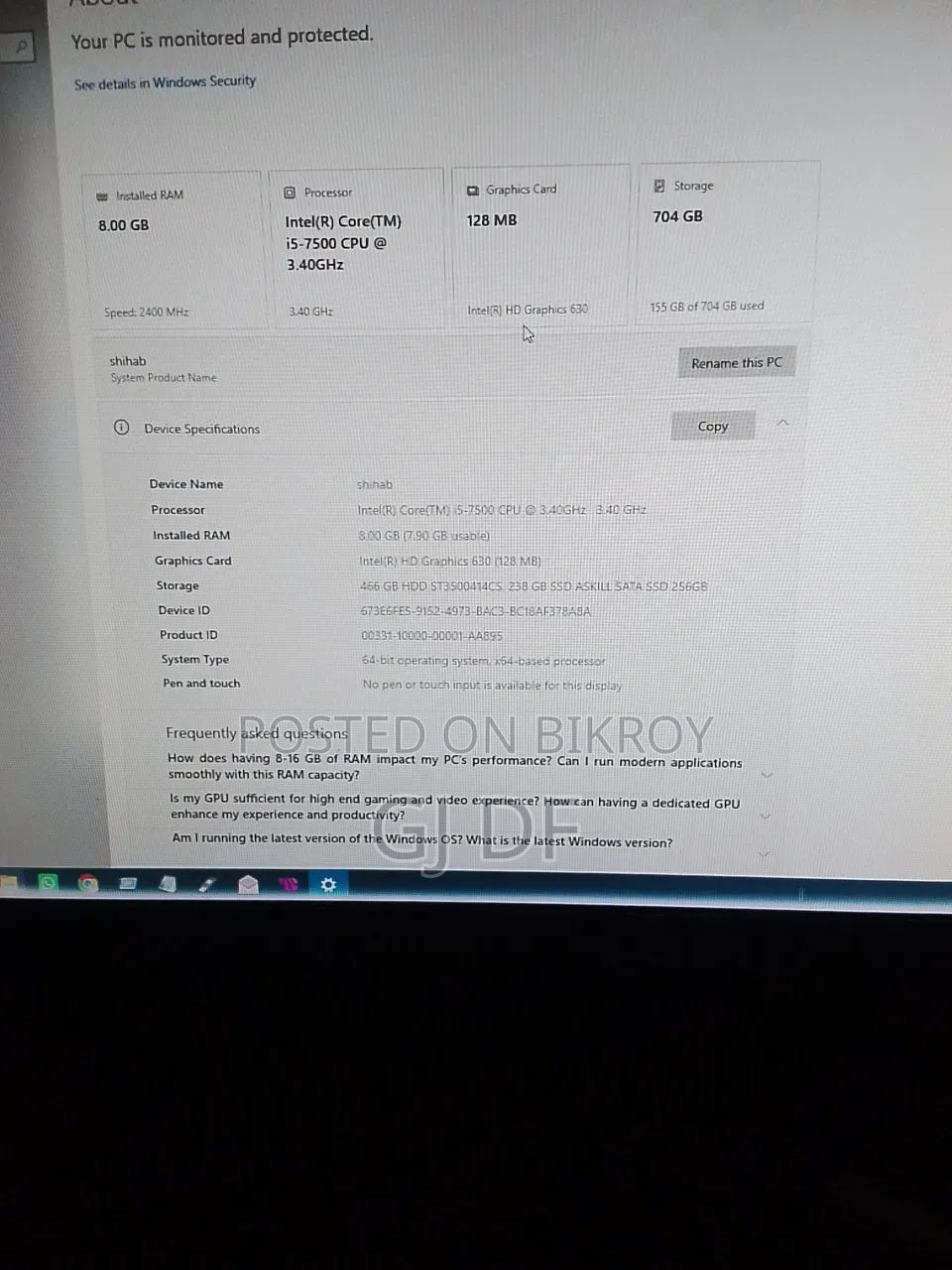Desktop Computer ASUS 8GB Intel Core I5 SSD 256GB