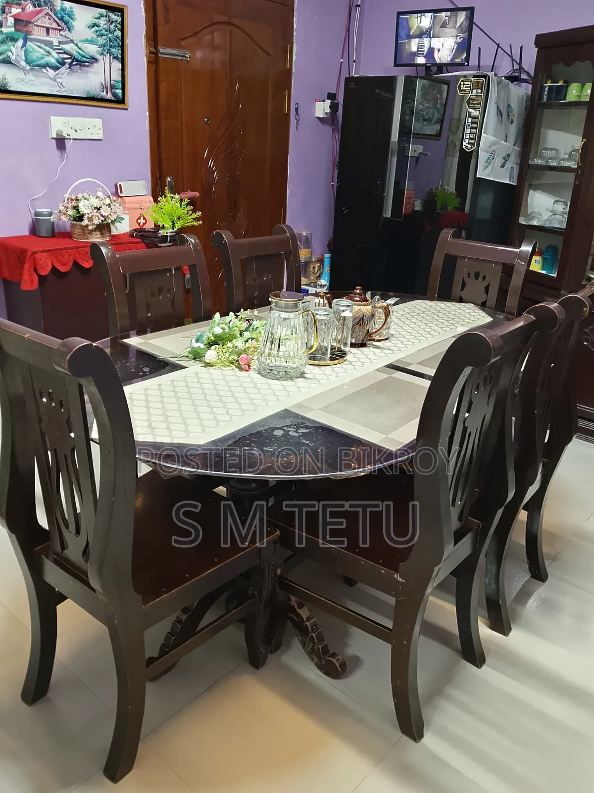 সেগুন কাঠের ছয় সিটের ডাইনিং টেবিল