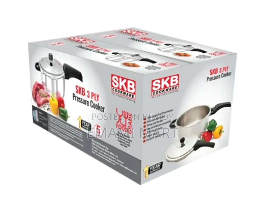 SKB Sus304 Stainless Steel 3play Pressure Cooker With Long Handle 5Ltr