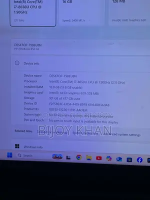 Laptop HP EliteBook 850 G6 16GB Intel Core I7 SSD 512GB
