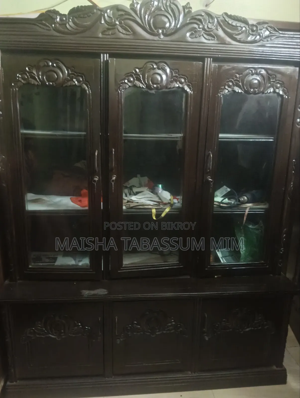 Mahogany Wood 3-Door Showcase for Sale
