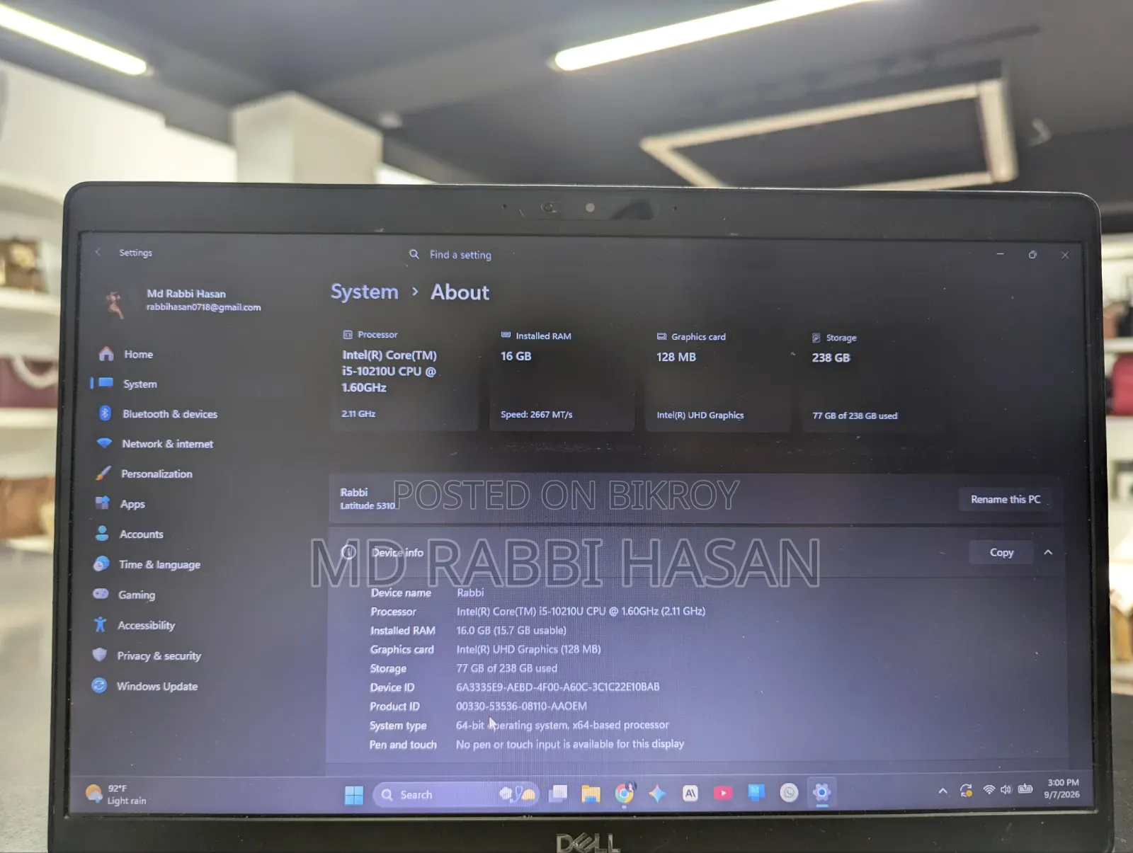 Laptop Dell Latitude 5310 16GB Intel Core I5 SSD 256GB