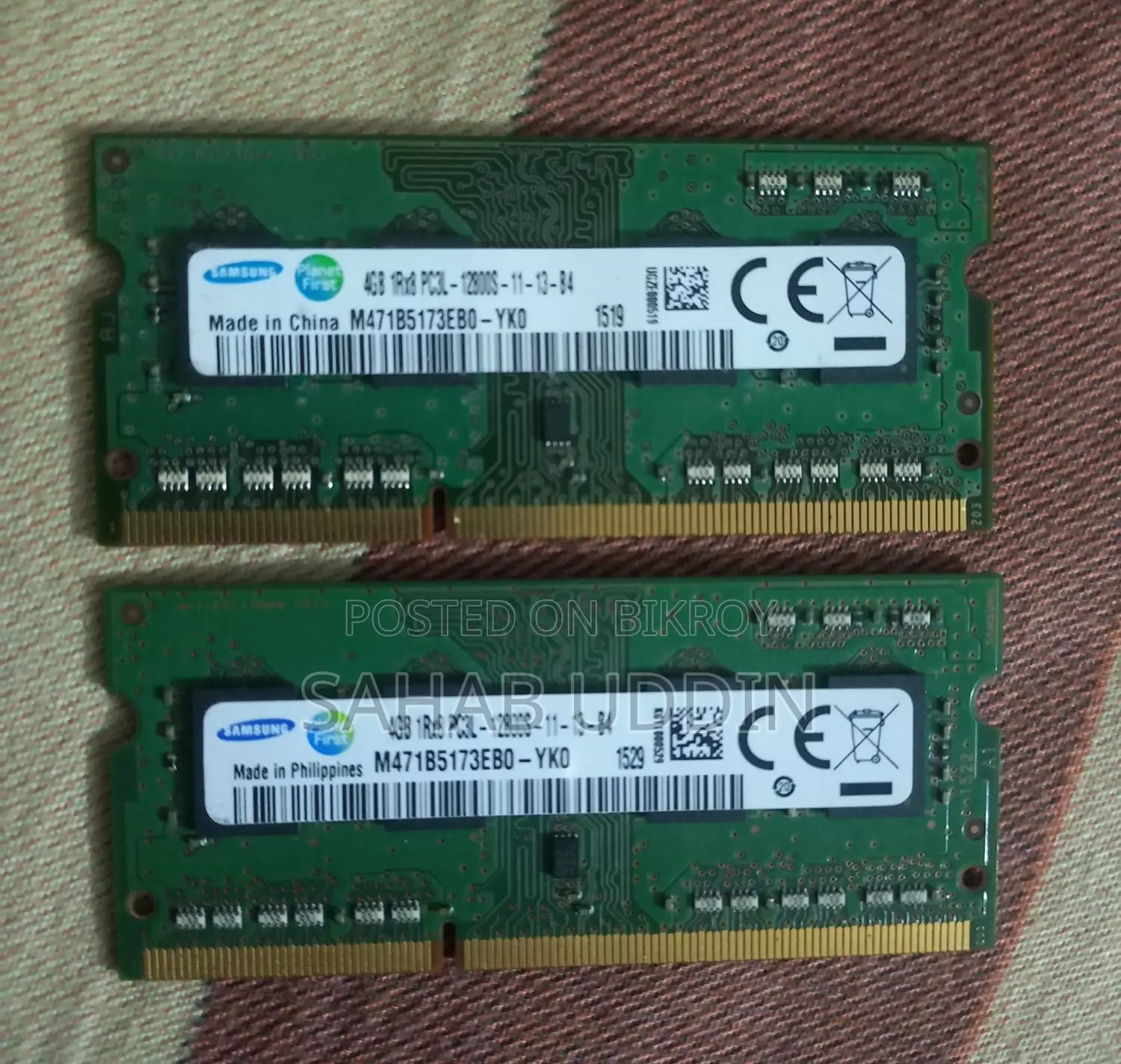 Samsung 4GB DDR3L 1600MHz Laptop RAM (2 Pcs) - Fully Fresh Condition