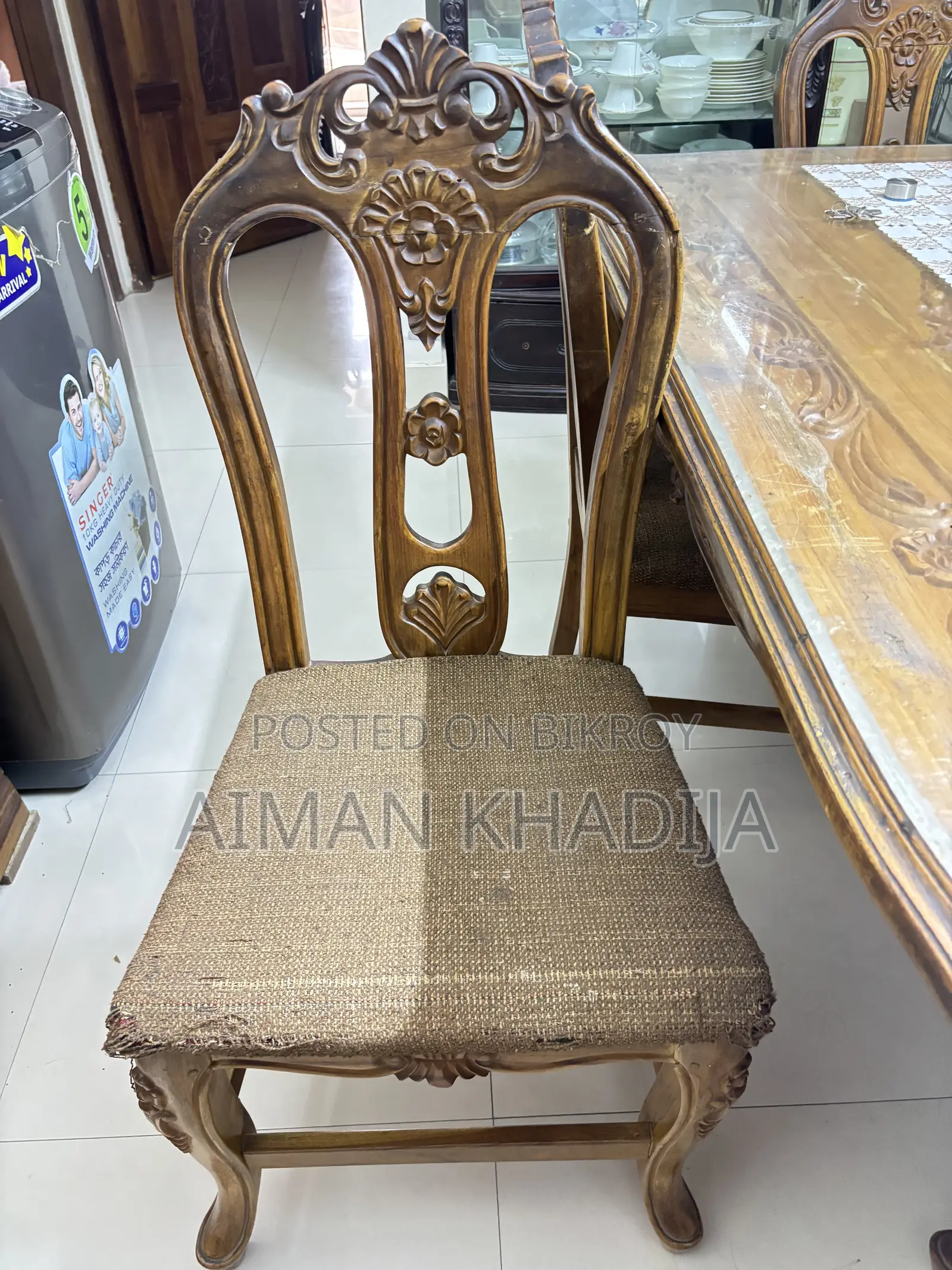 6 Seater Shegun( Teak) Wood Dining Table Set – Good Condition