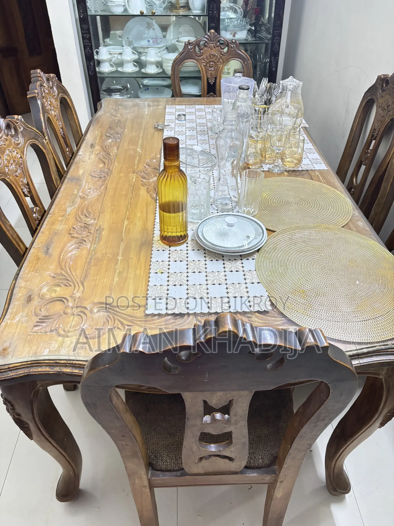 6 Seater Shegun( Teak) Wood Dining Table Set – Good Condition