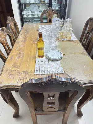 6 Seater Shegun( Teak) Wood Dining Table Set – Good Condition