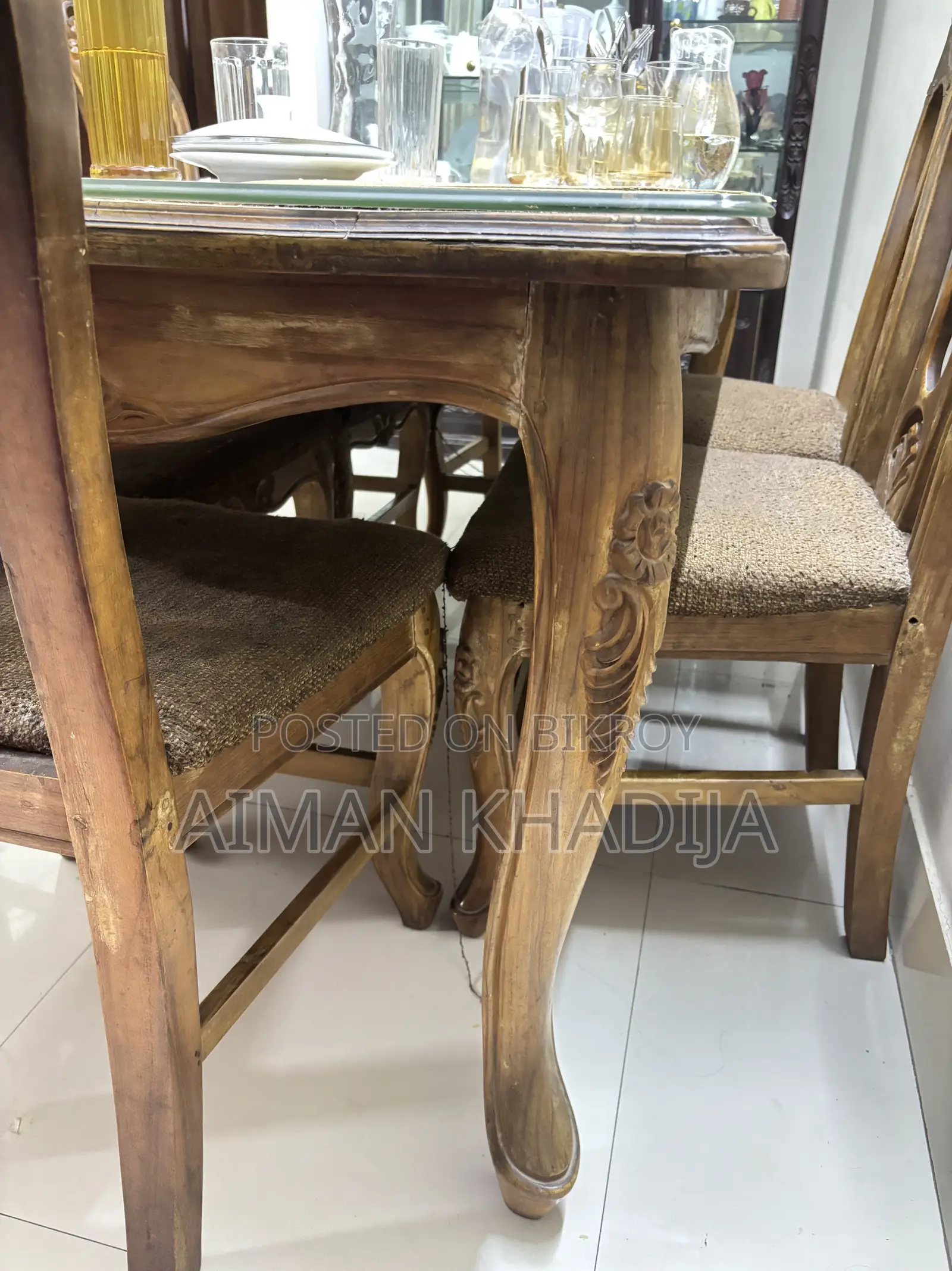 6 Seater Shegun( Teak) Wood Dining Table Set – Good Condition