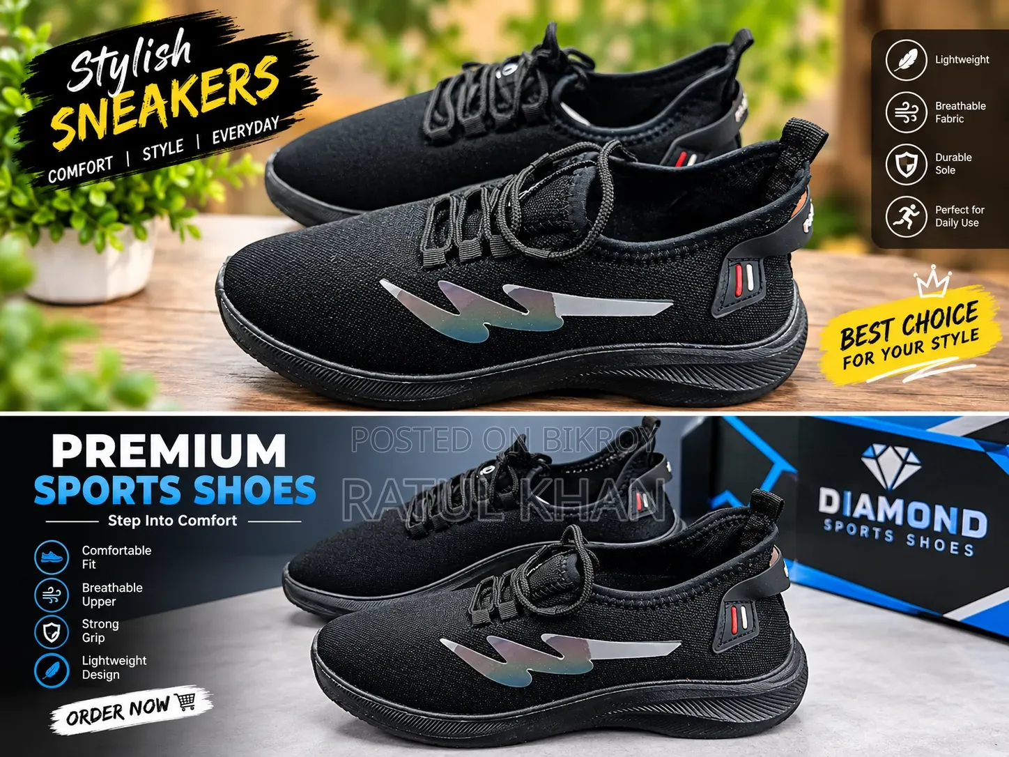 Men’s Premium Black Sneakers – Stylish Comfortable