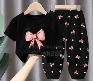 Black Butterfly Baby Girl’s T-Shirt and Full Pant Set (Go)