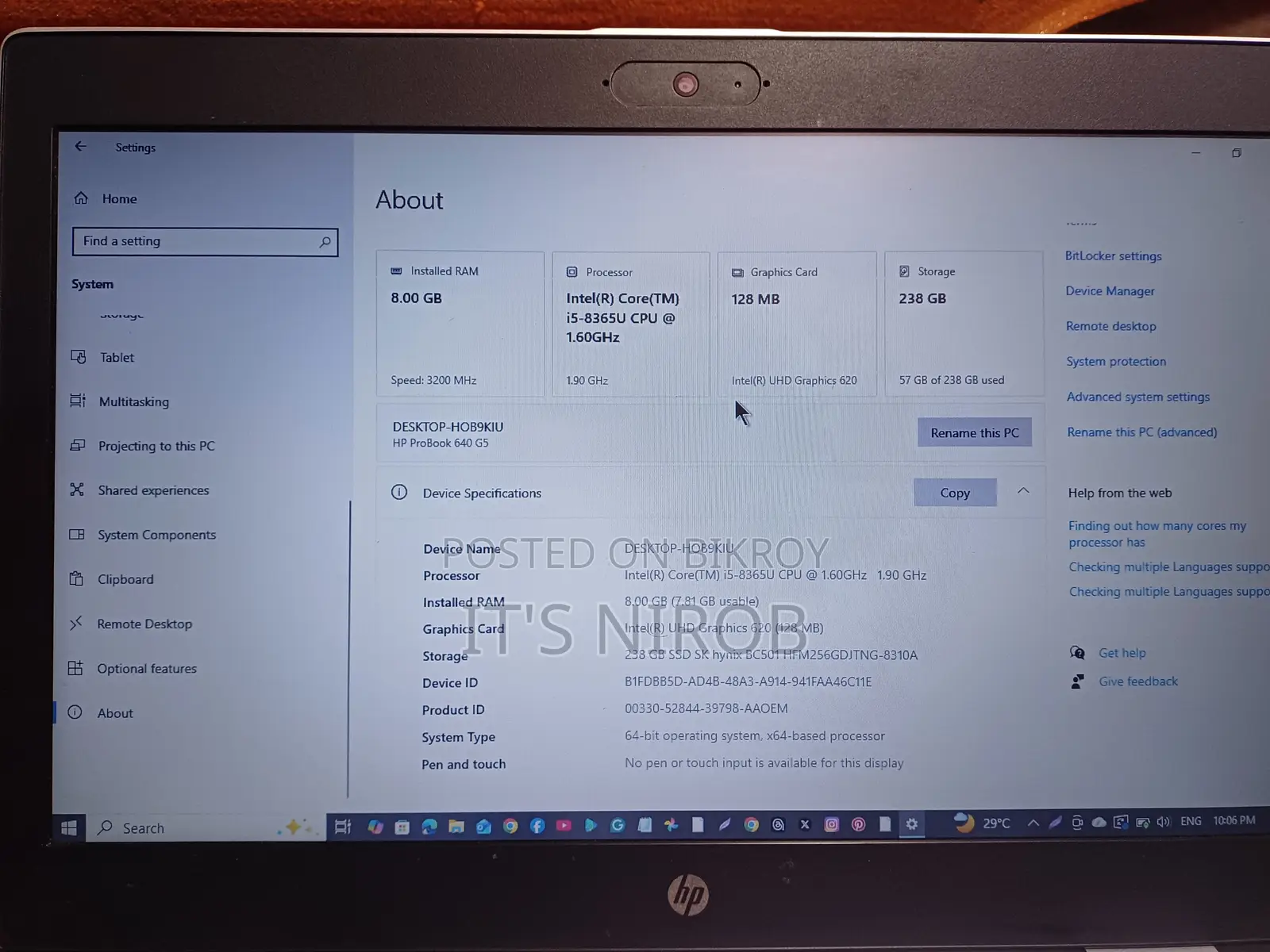 Laptop HP ProBook 640 G5 8GB Intel Core i5 HDD+SSD 32GB