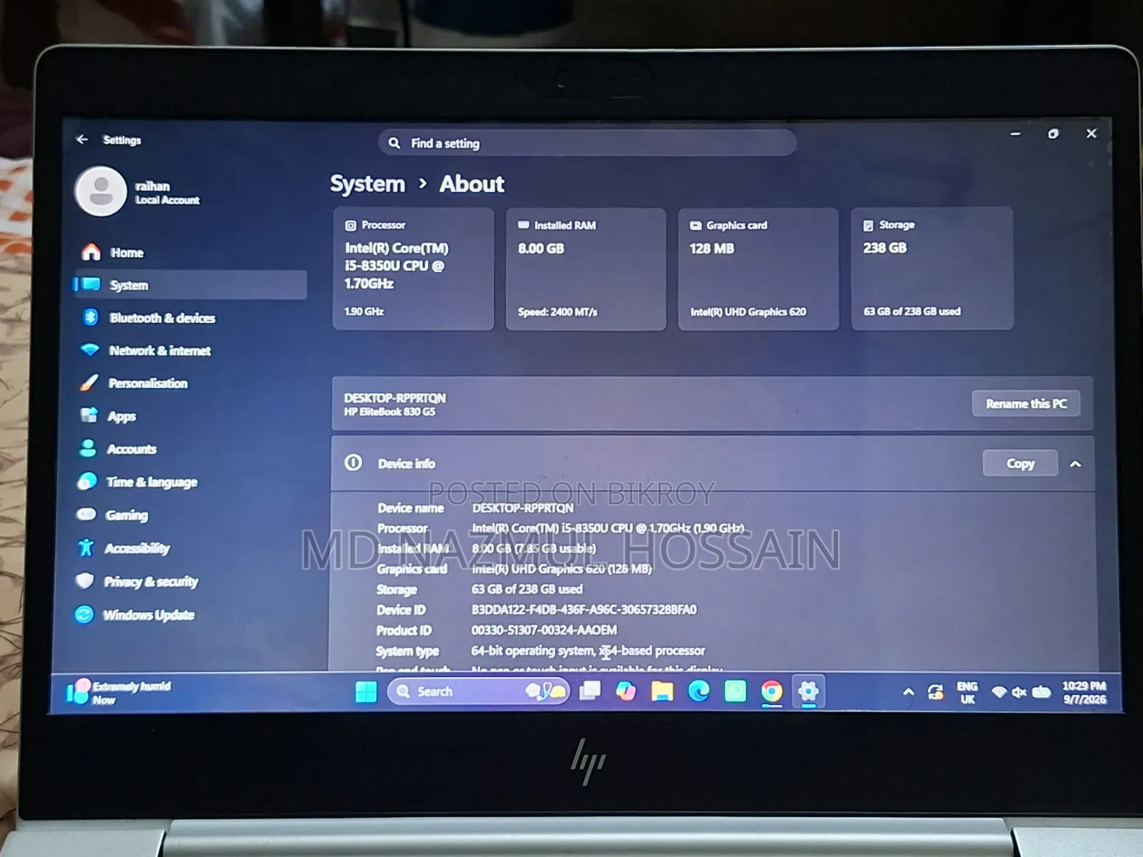 Laptop HP EliteBook 830 G5 8GB Intel Core I5 SSD 256GB