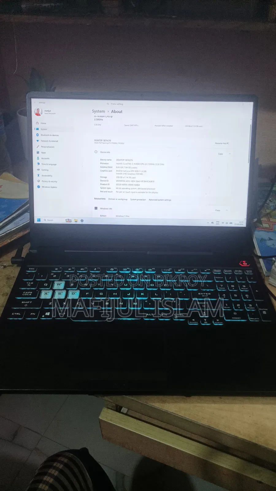 Laptop Asus TUF Gaming F15 8GB Intel Core i5 HDD+SSD 1.5T
