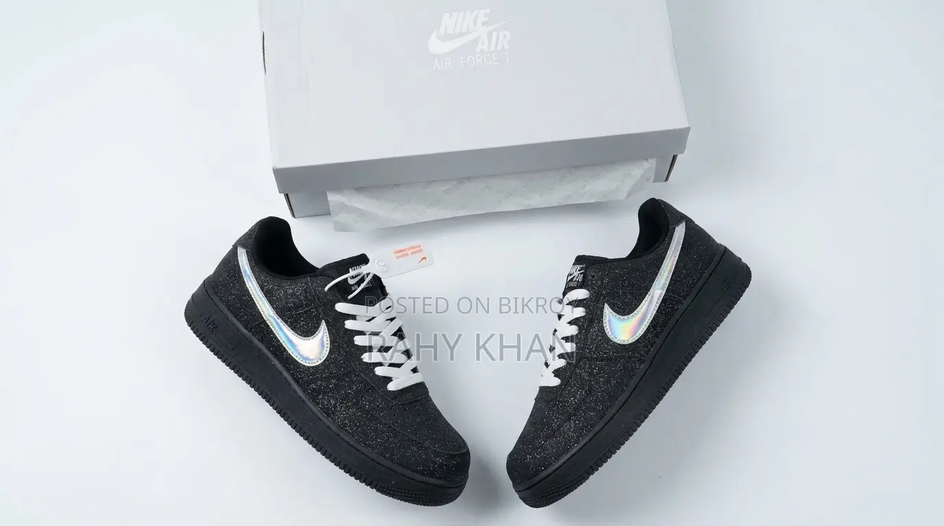 Nike Air Force 1 Low (Black With Reflective/Iridescent Swoosh)