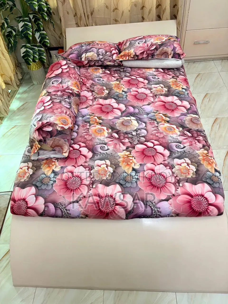 Pink Minimalistic Bed for Women (Queen Size)