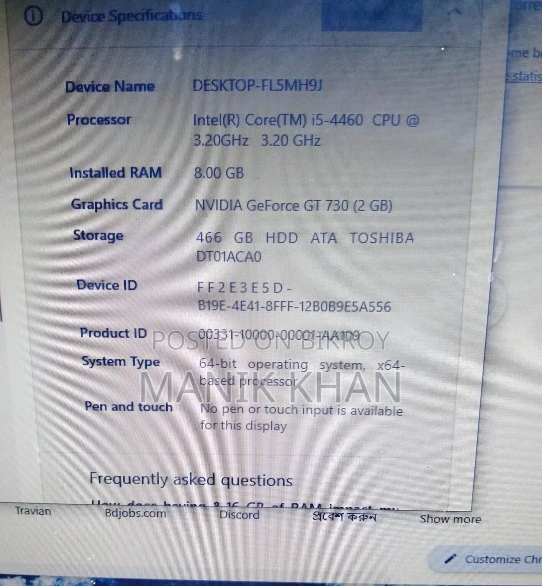 Desktop Computer Asus 8GB Intel Core i5 HDD 500GB