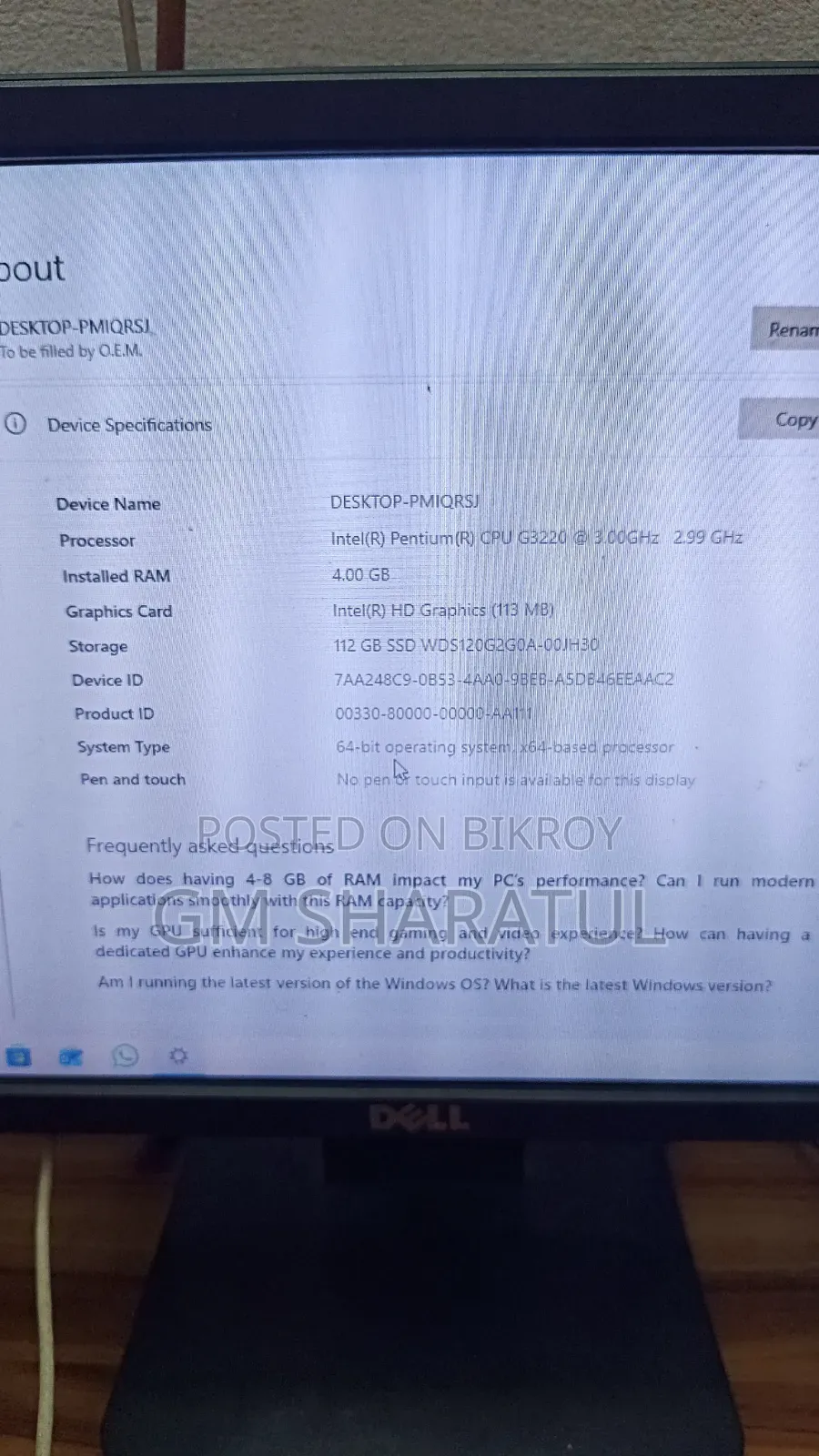 Desktop Computer Dell 4GB Intel Core 3 HDD+SSD 512GB