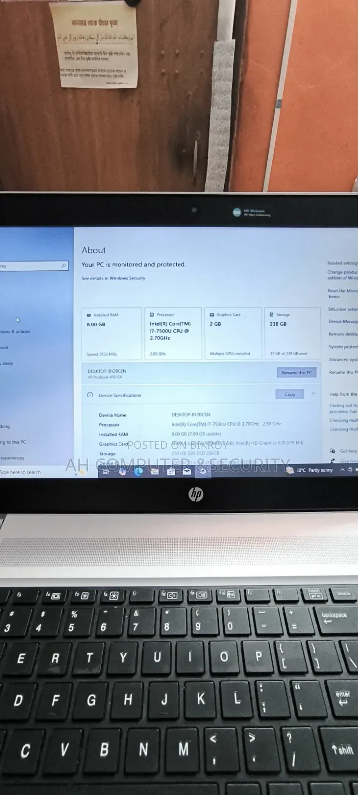 Laptop HP ProBook 450 G4 8GB Intel Core I7 SSD 256GB