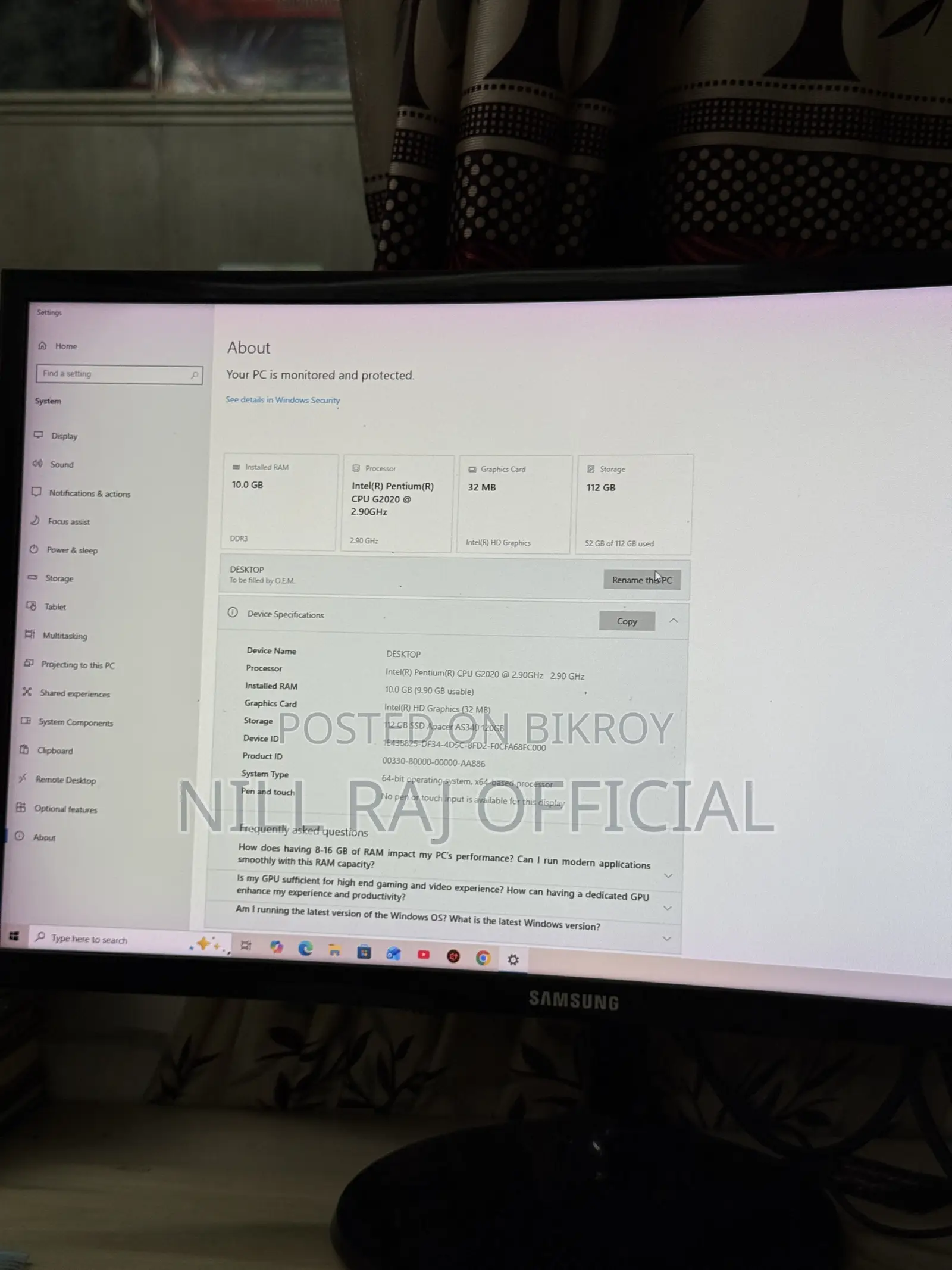Desktop Computer MSI 8GB Intel HDD 256GB