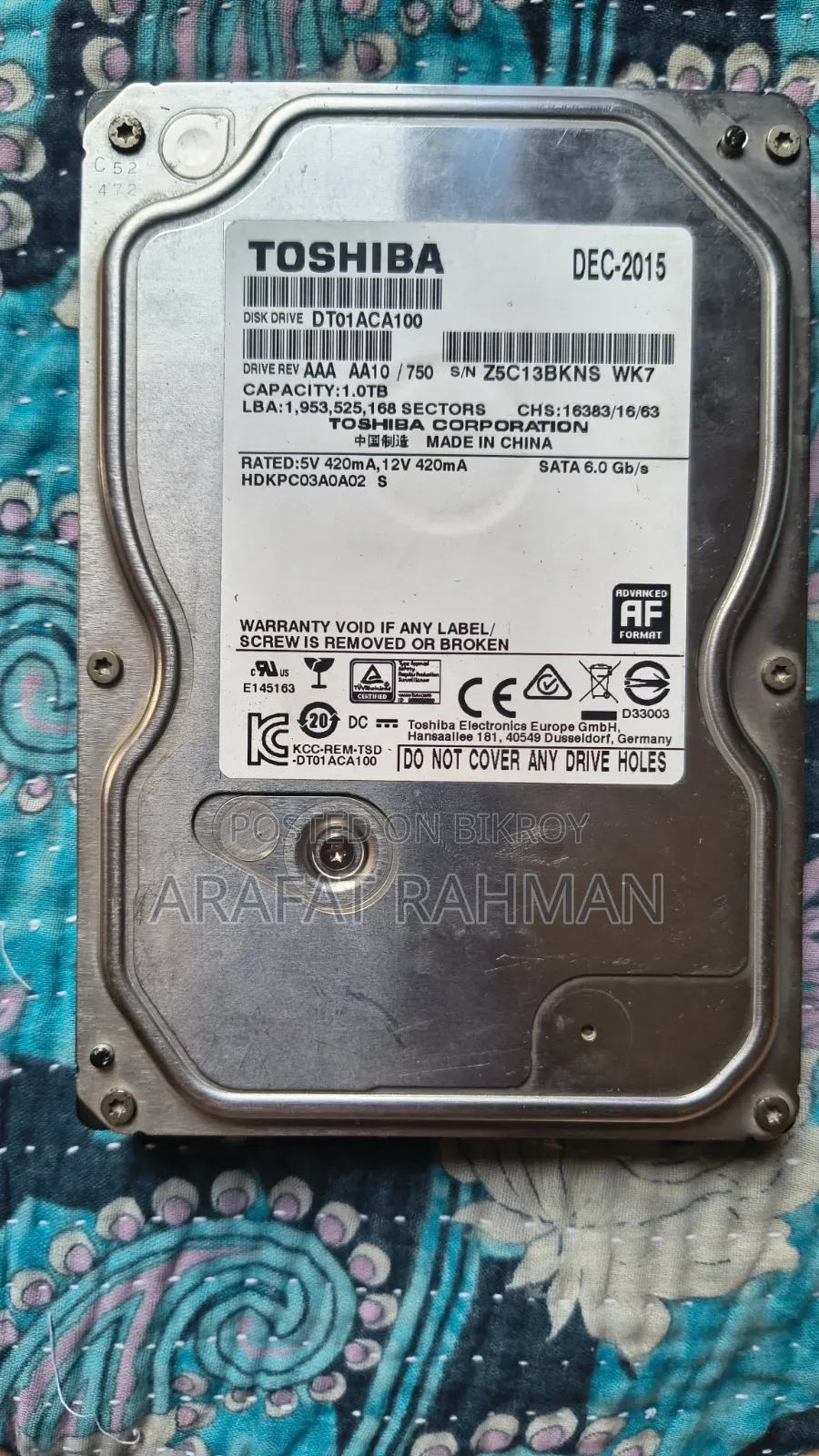 Toshiba 1.0 TB 3.5-Inch Internal Desktop Hard Drive.