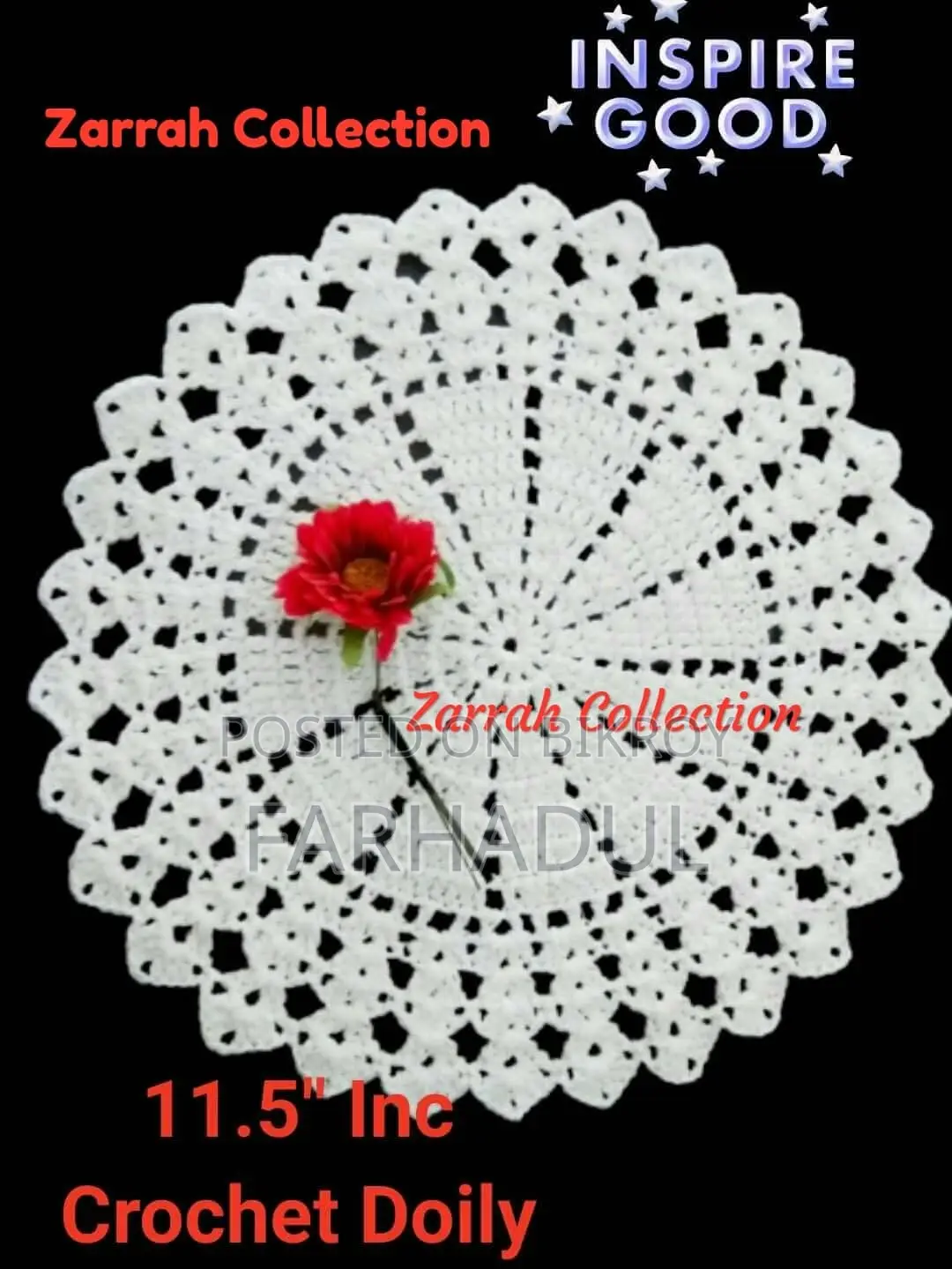 Handmade Crochet Doily 11.5 Inch - Zarrah Collection