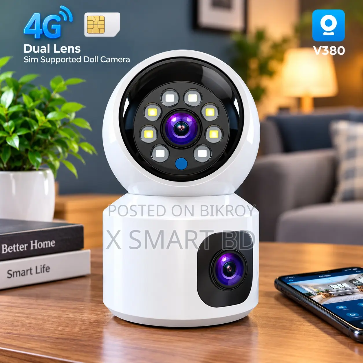 V380 Pro Dual Lens Sim Supported Camera