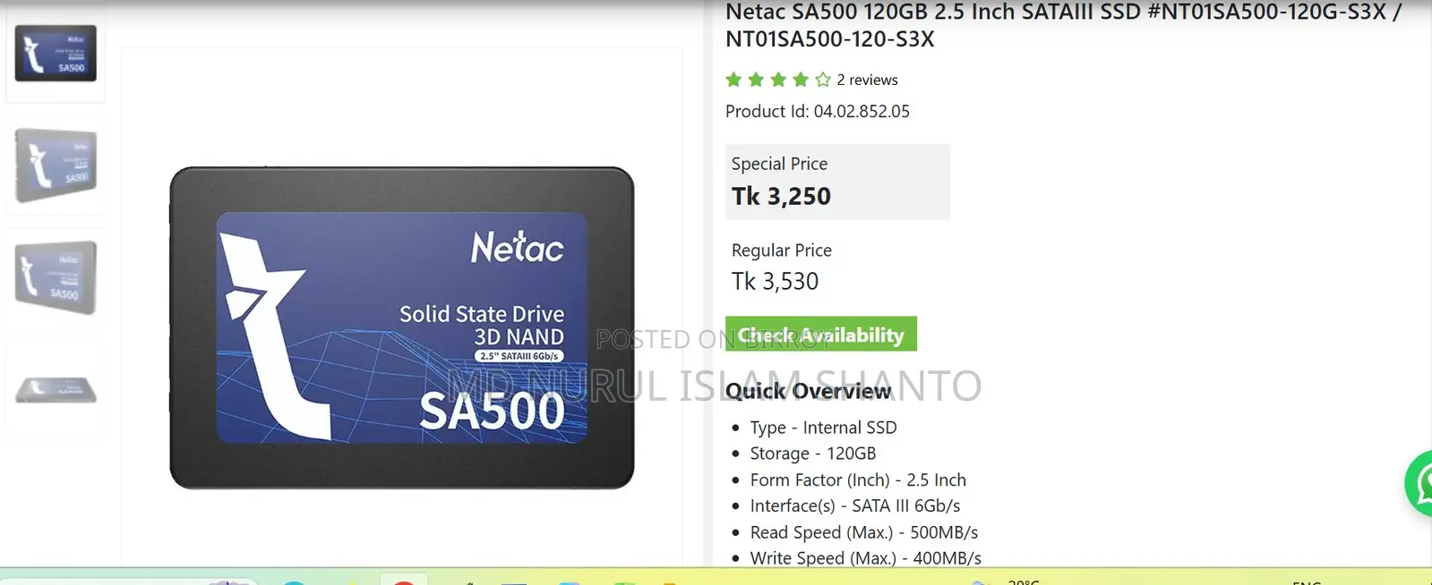 Netac Sa500 120gb 2.5 Inch Sataiii SSD #Nt01sa500-120g-S3x /