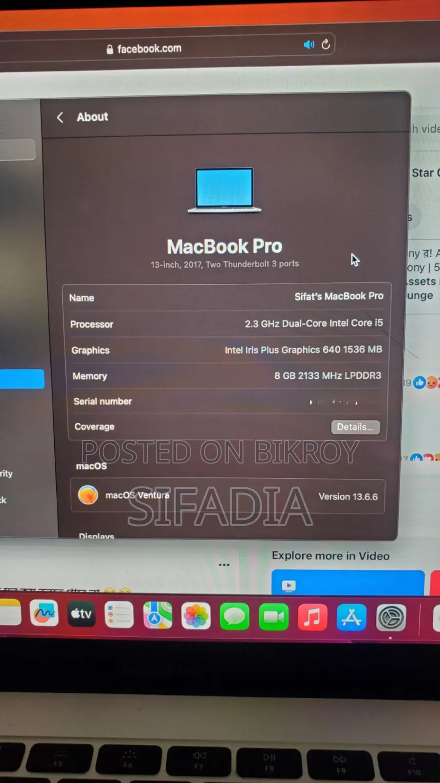 Laptop Apple MacBook Pro 2017 8GB Intel Core I5 SSD 256GB