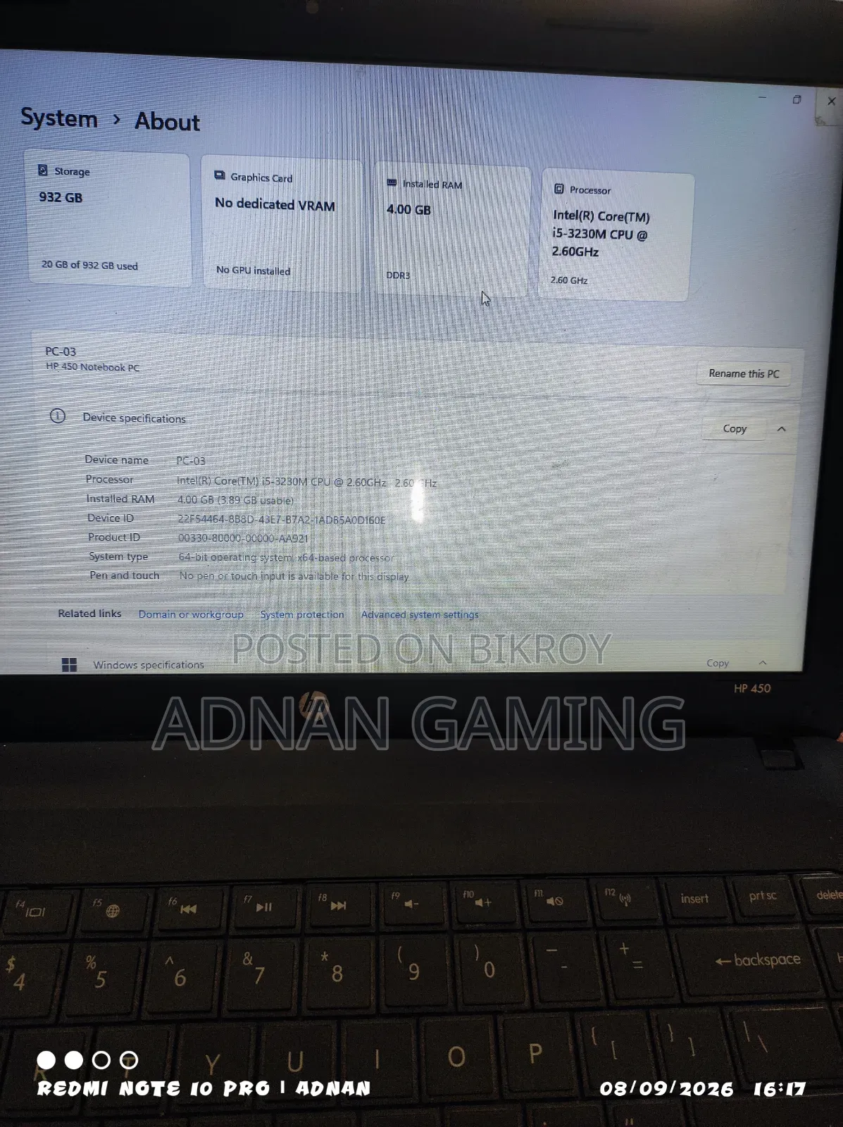 Laptop HP 430 G6 4GB Intel Core I5 HDD+SSD 1T