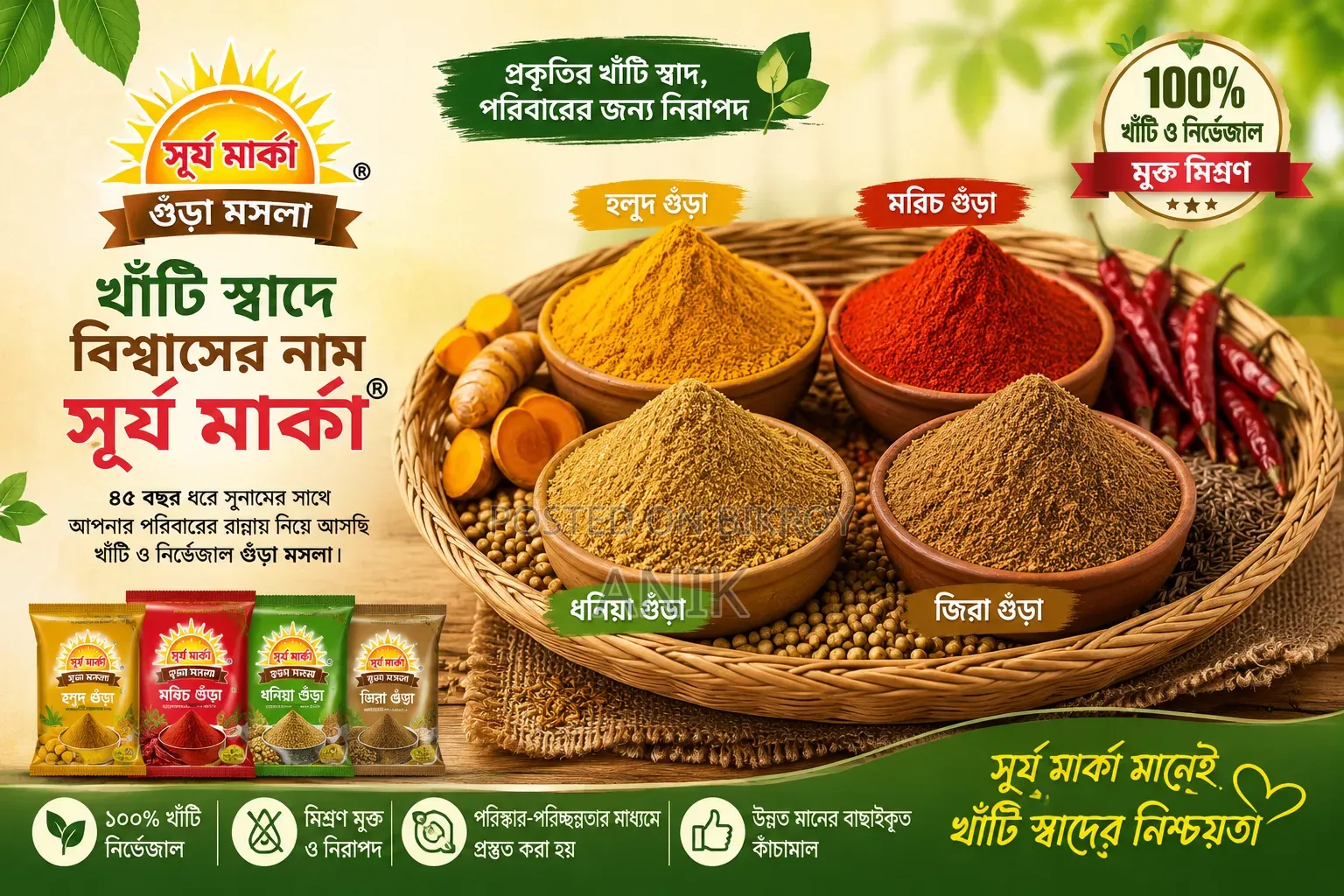 Turmeric, Chili, Coriander, Cumin Powder Spices