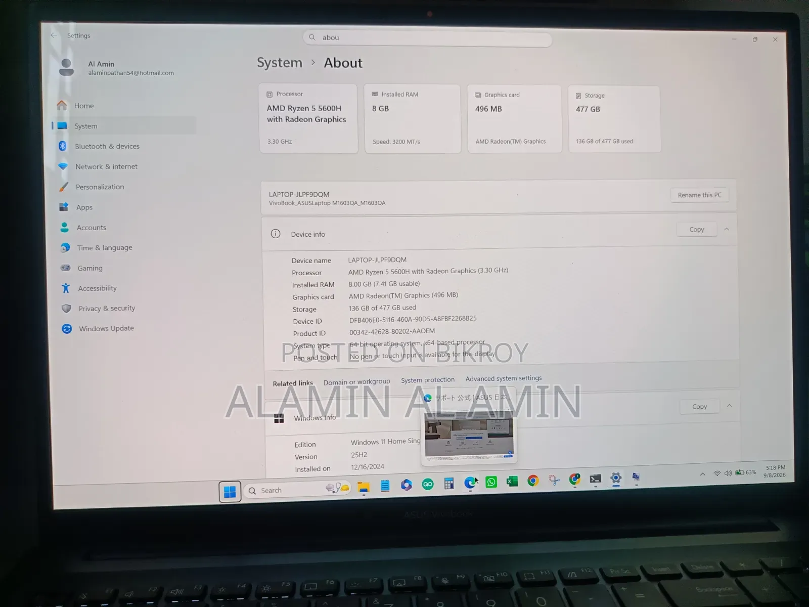 Laptop ASUS Vivobook 16x Oled 8gb Amd Ryzen 5 SSD 512gb