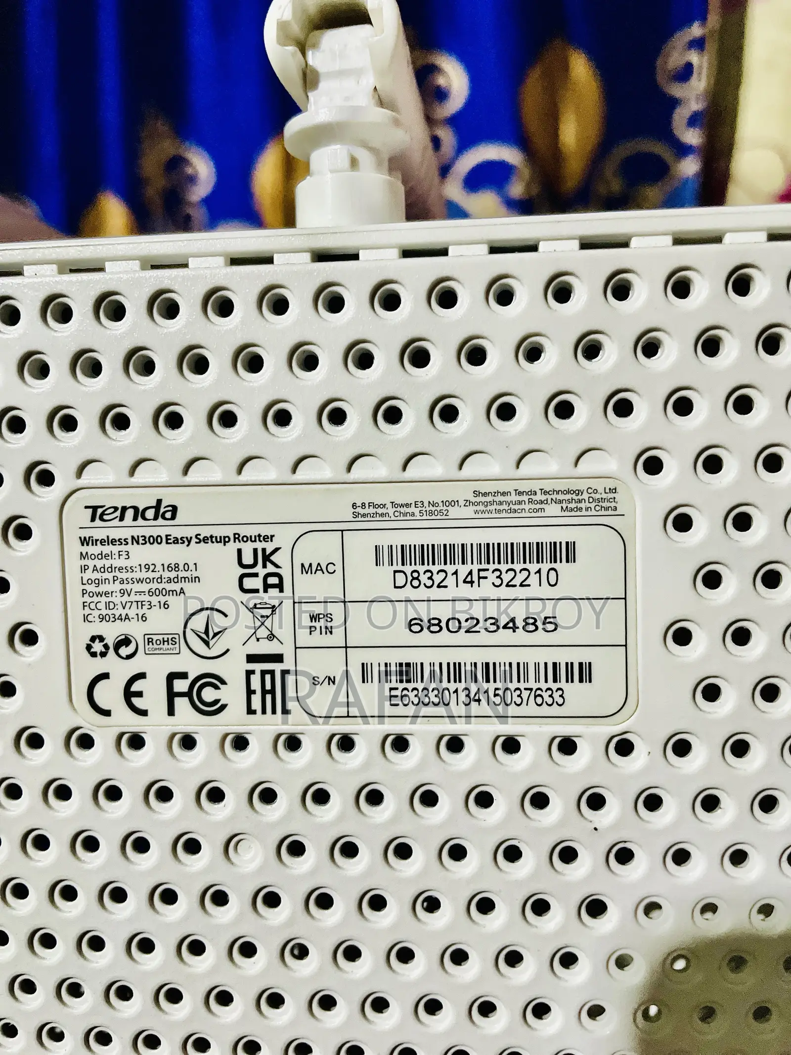 For Sale - Tenda N300 F3 Router
