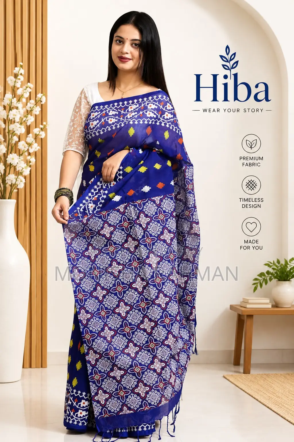 সূতি স্ক্রিন পিন্ট শাড়ি