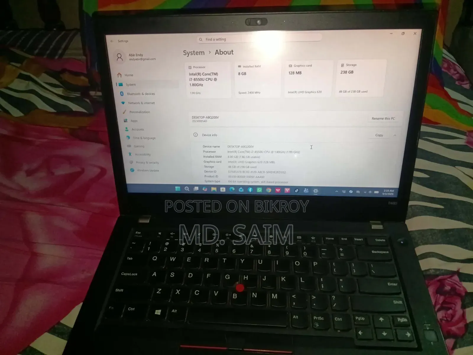 Laptop Lenovo A7 8GB Intel Core I7 HDD 256GB