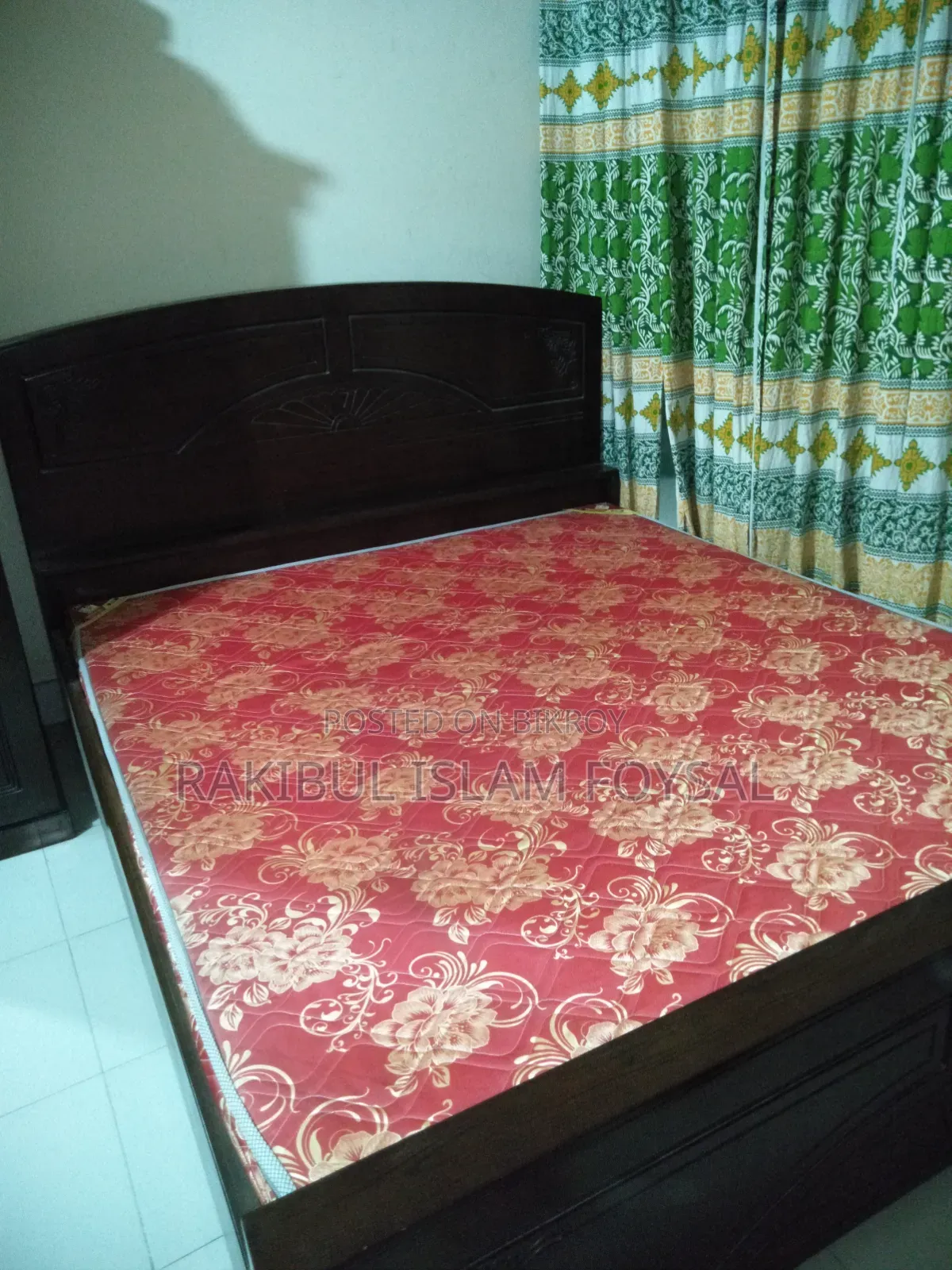 Malaysian Oak Wood Bed, King Size With Mattress