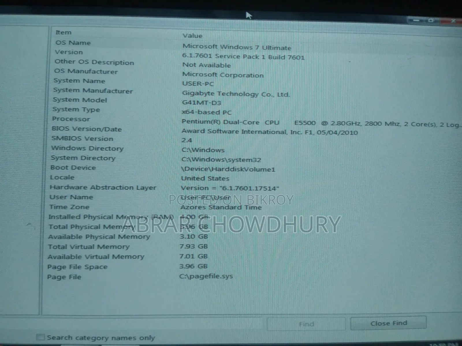 Intel Pentium E5500, Motherboard: G41mt-D3, RAM: ADATA 4GB DDR3 1600MHz Combo