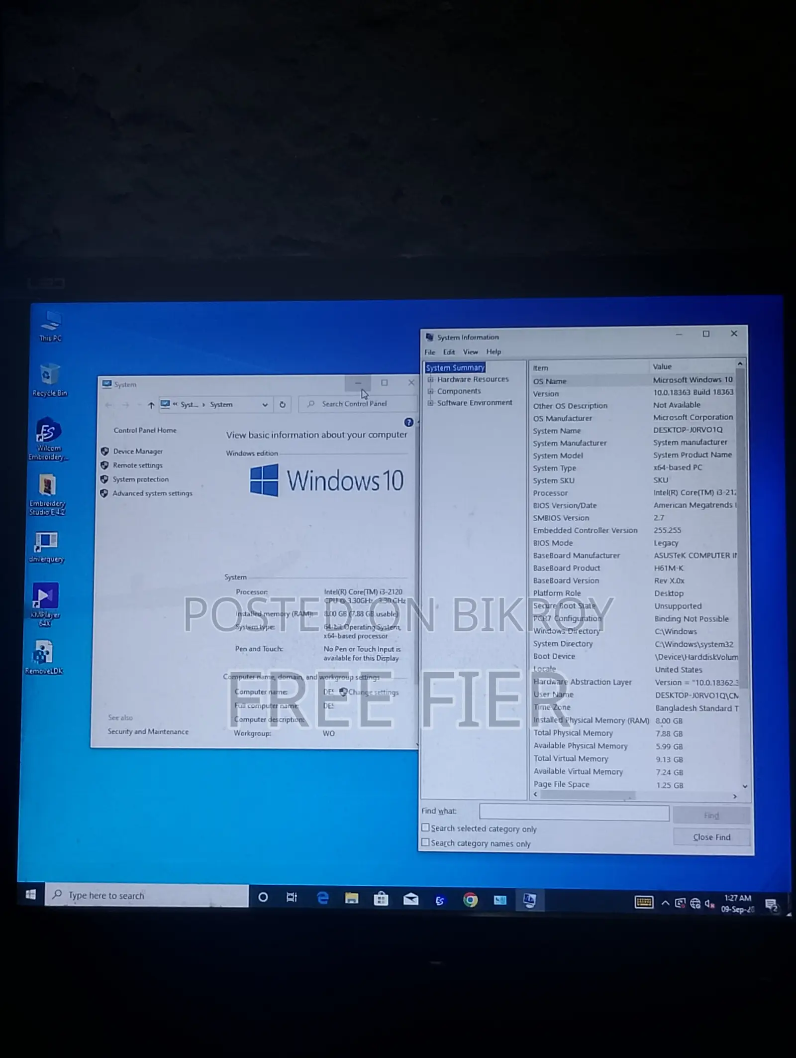 Desktop Computer Asus 8GB Intel Core i3 SSD 128GB