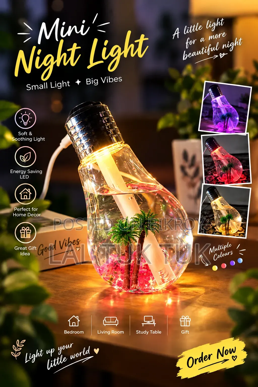 Bulb Shaped Mini Humidifier With Night Light | USB