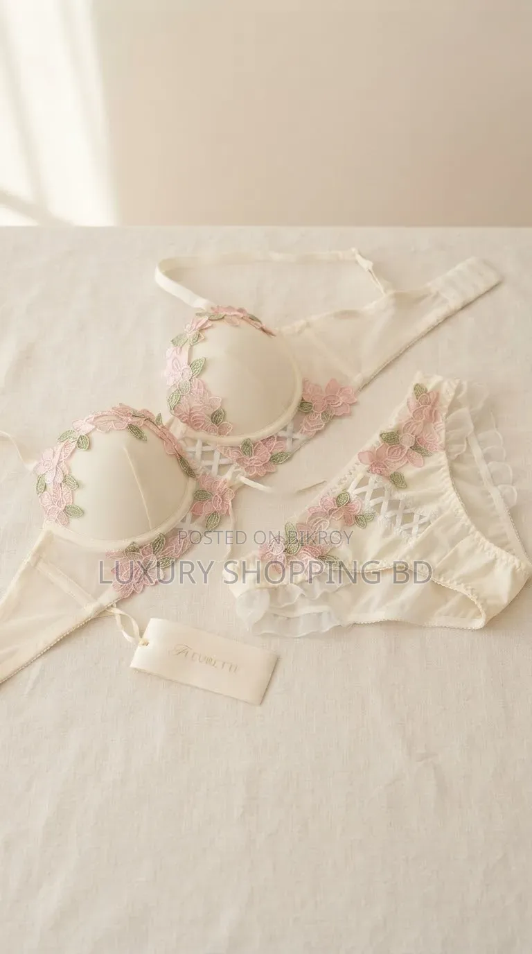 Women’s Floral Embroidery Push Up Bra & Panty Set