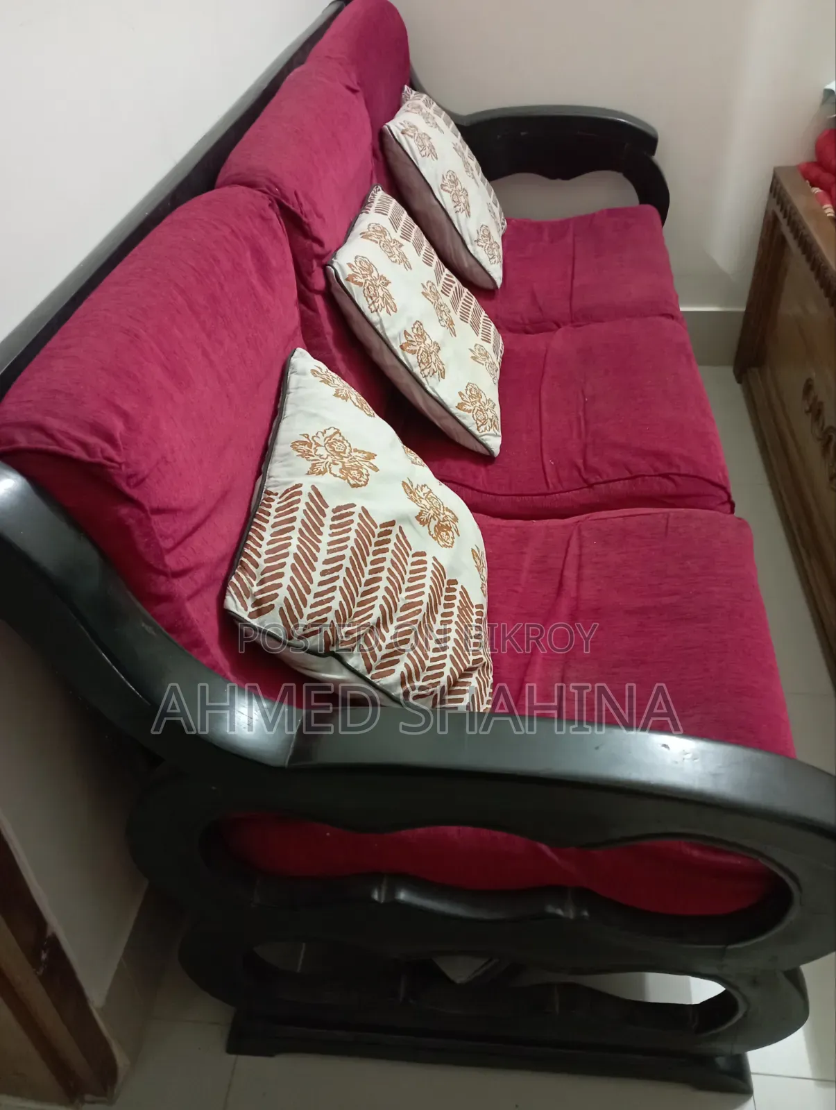 Teak wood 3-seater sofa