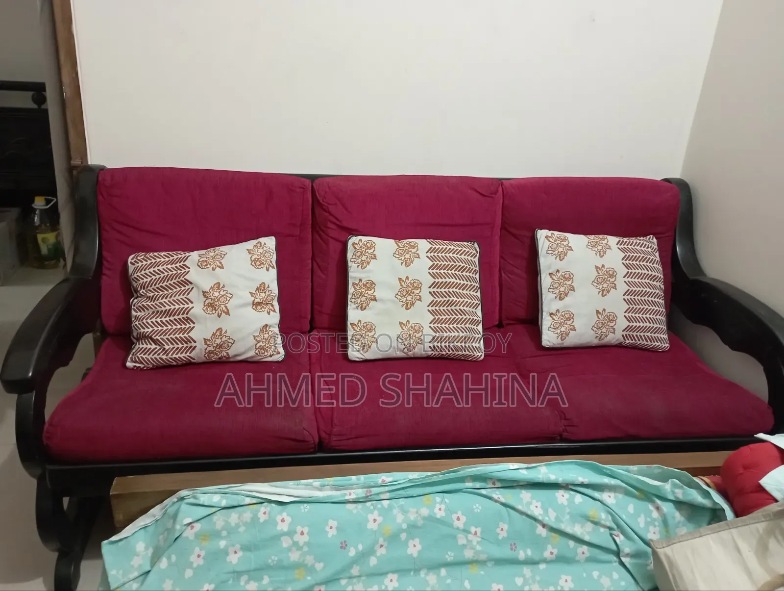 Teak wood 3-seater sofa
