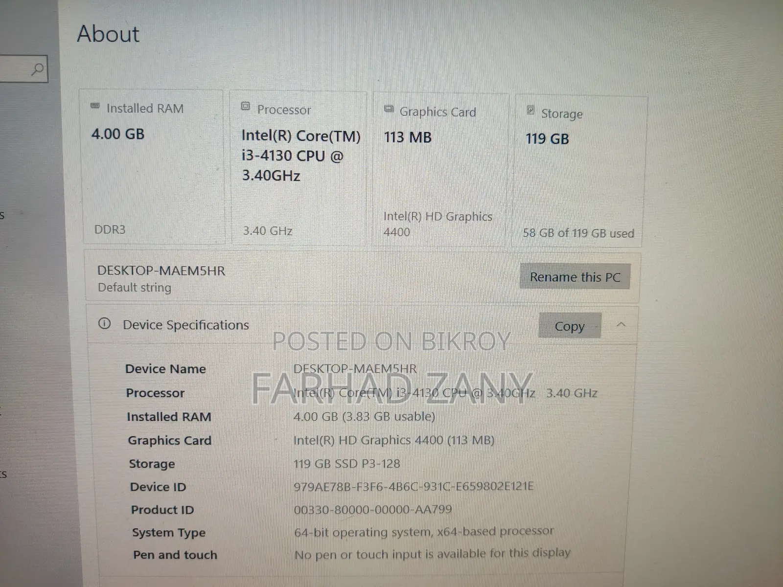 Desktop Computer 4GB RAM Intel Core I3 Processor 128GB SSD