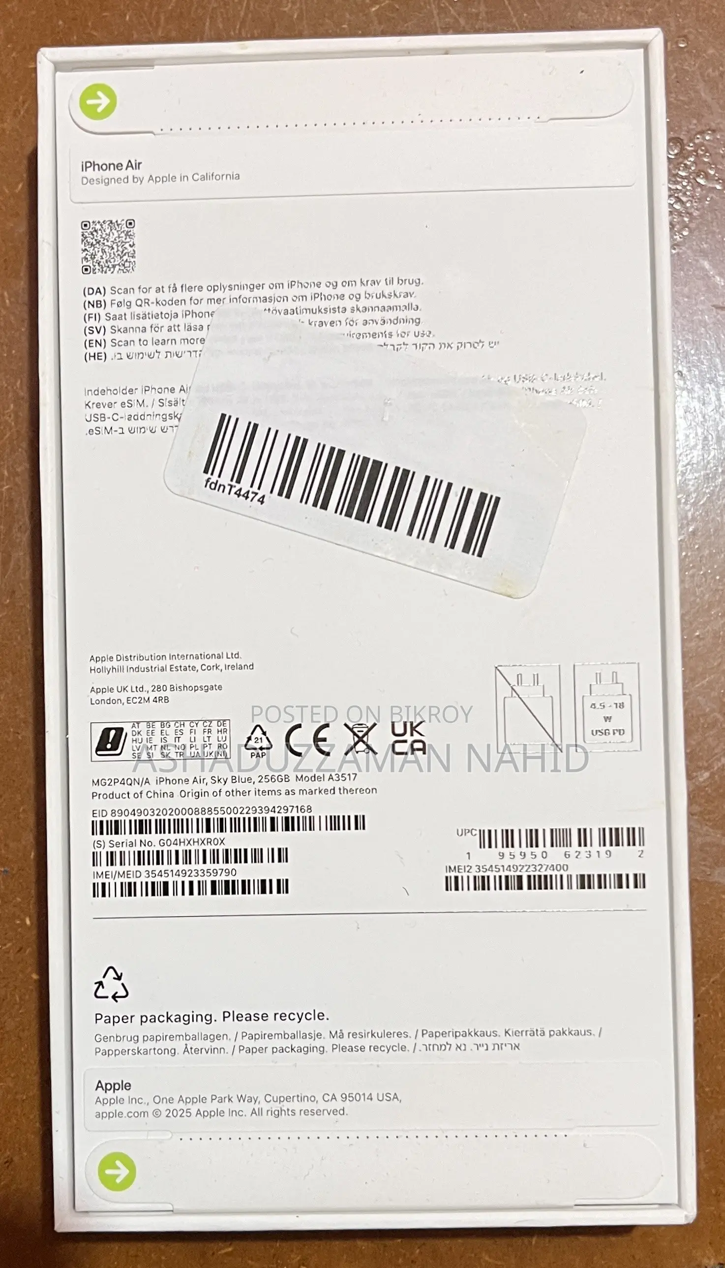 New Apple iPhone Air 256 GB Blue