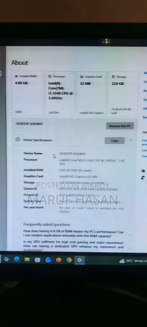 ডেস্কটপ কম্পিউটার 4GB ইন্টেল কোর i3 SSD 256GB
