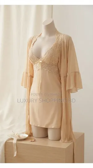 Women’s Lace Nightdress With Robe – Soft Satin Style 2 Piece Sleepwear