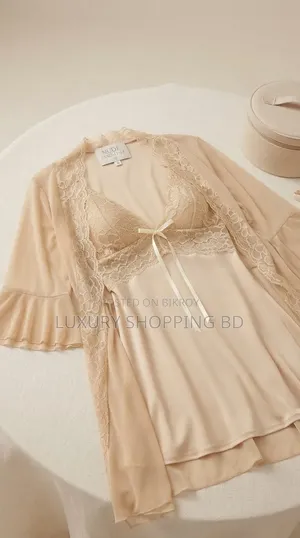 Women’s Lace Nightdress With Robe – Soft Satin Style 2 Piece Sleepwear