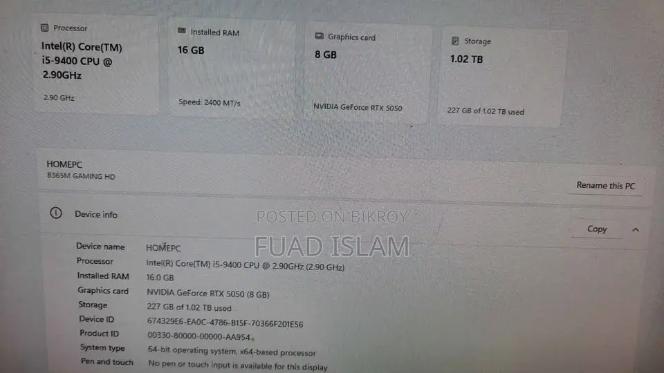 Desktop Computer Dell 16GB Intel Core i5 HDD 1T