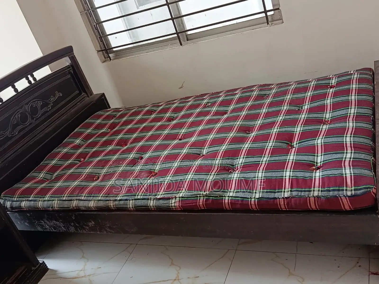 Wooden Bed With Side Table